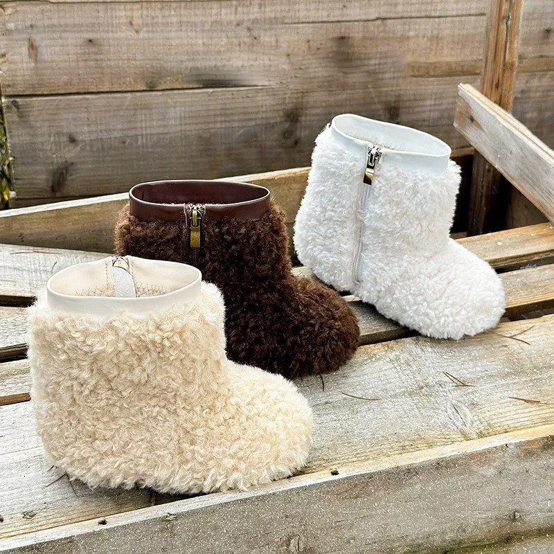 Korean Girls Snow Boots Winter Children Cotton Shoes Warm Middle Boots Plush Baby Fur Shoes for Girls botas para 241219