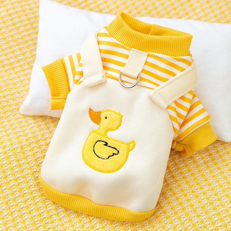 24 year new autumn and winter striped cute duck hoodie, autumn thin two legged clothes, puppy teddy, cat pet clothes