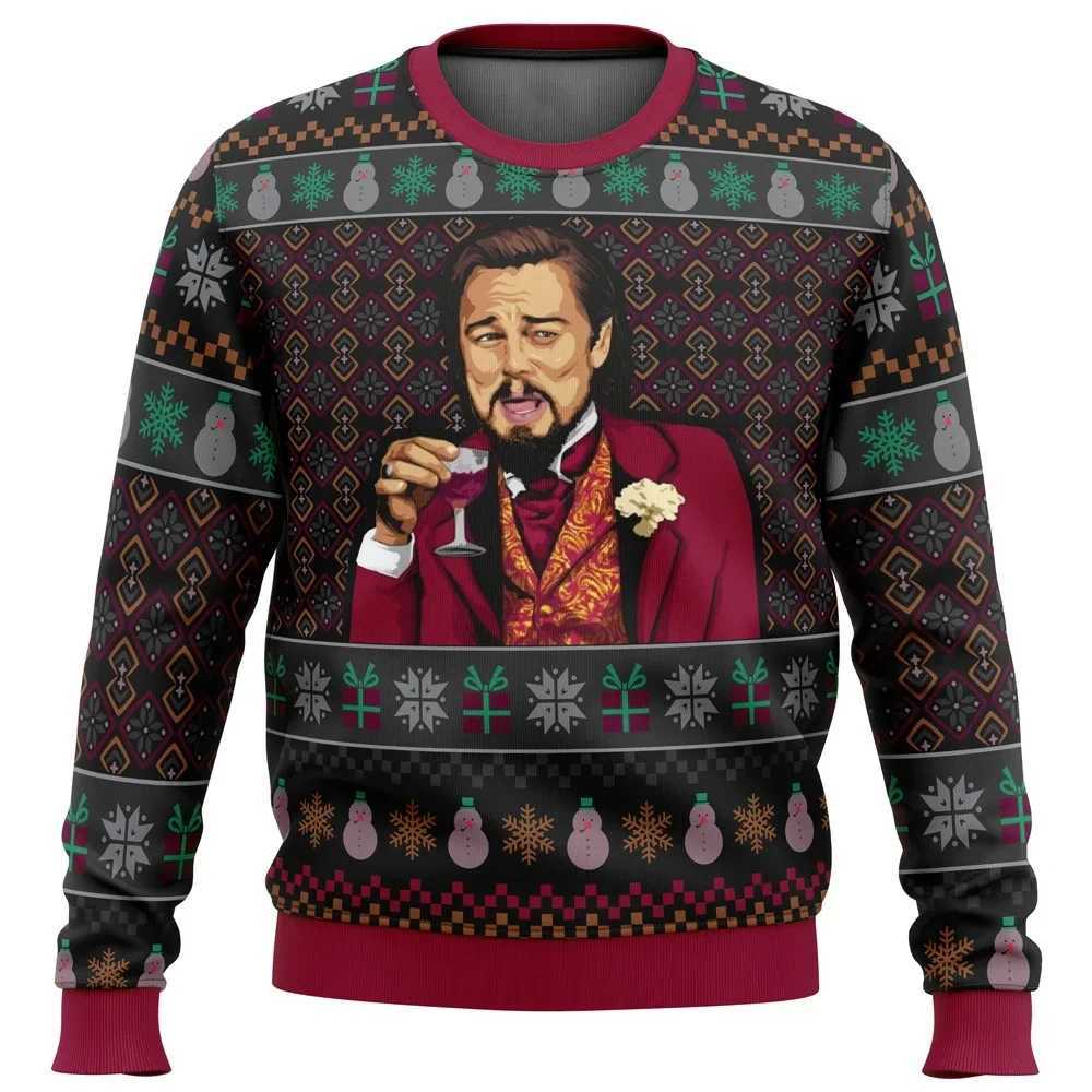 Autumn and Winter Clothes Laughing Leo DiCaprio Meme Ugly Christmas Sweater Gift Saint Claude Pullover Mens 2024 3D Sports Shirt Top W241219