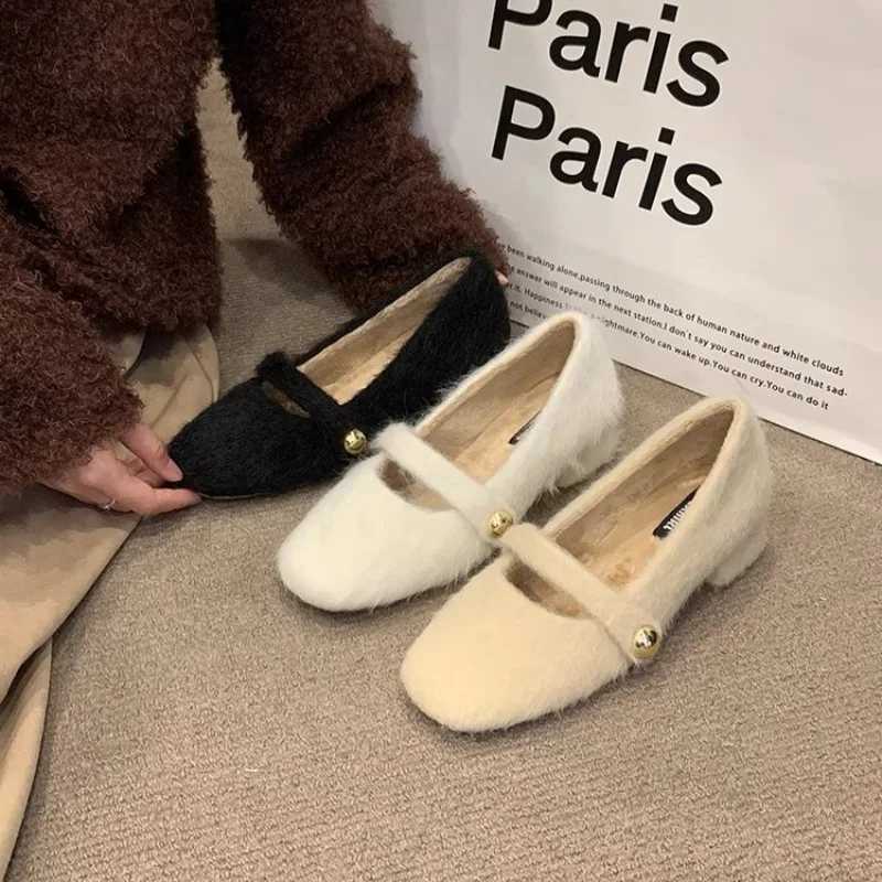 Warm artificial fur pump autumn and winter new Lambswool keeps warm Mary Jens Wan Fei shallow casual shoes Y241218