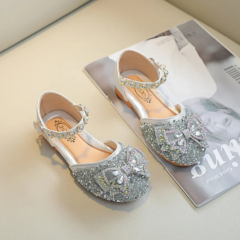 Children Princess Shoes for Girls Bowtie Glitter Children Baby Dance Shoes Bling Party Casual Toddler Girl Sandals 241219