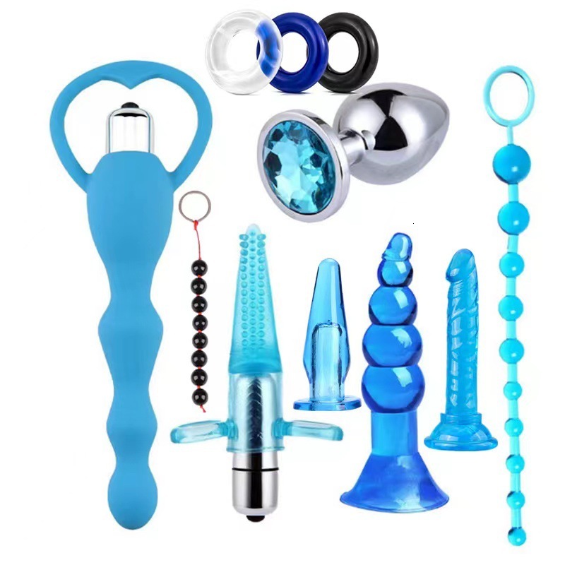 Cross border SM anal plug blue, purple, pink, black, men's and women's silicone pull bead sex master anal plug set