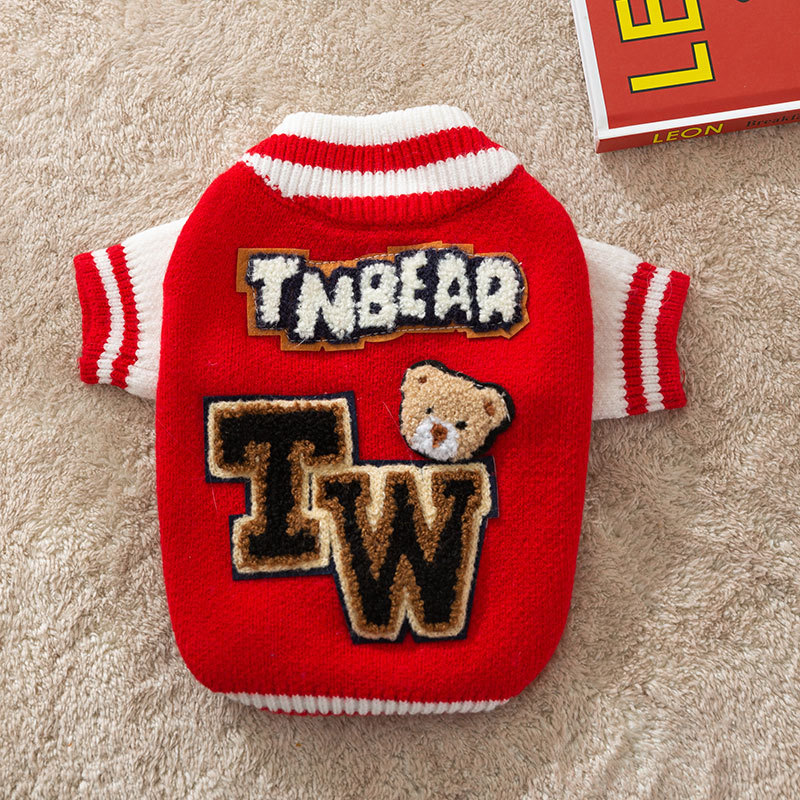 Autumn and winter casual baseball clothes, dog knitted cardigans, autumn warm pet sweaters, small and medium-sized dog and cat clothes