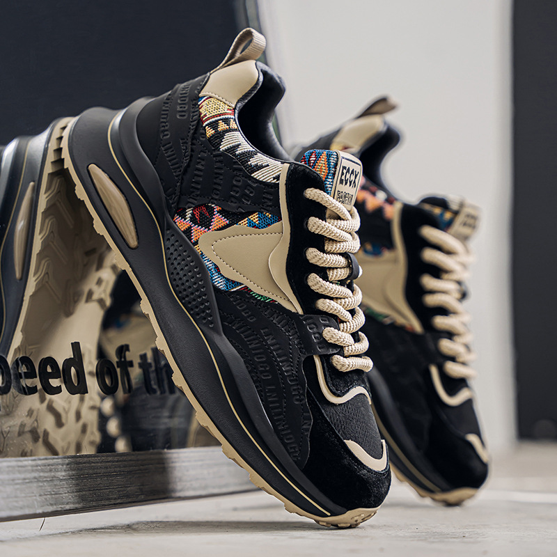 Men Sports Shoes Fashion Printing 2025 Spring New Product Thick Sole Chunky Shoes Anti-slip Wear-resistant Trendy Printing Triple Black Blue Green Fre
