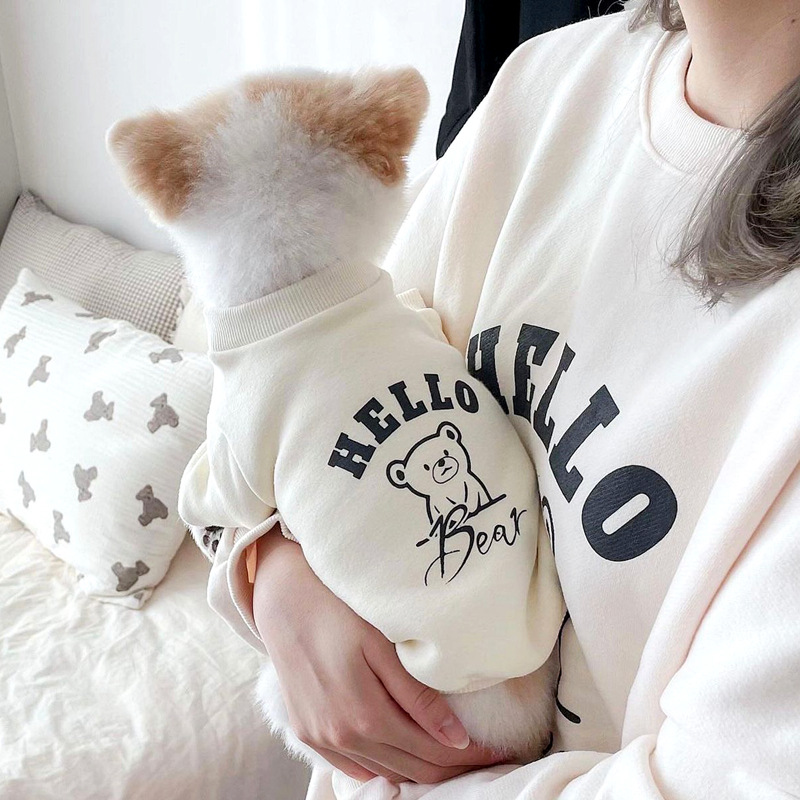Autumn thin small dog teddy printed hoodie, teddy medium-sized small dog, cat, puppy pet clothes