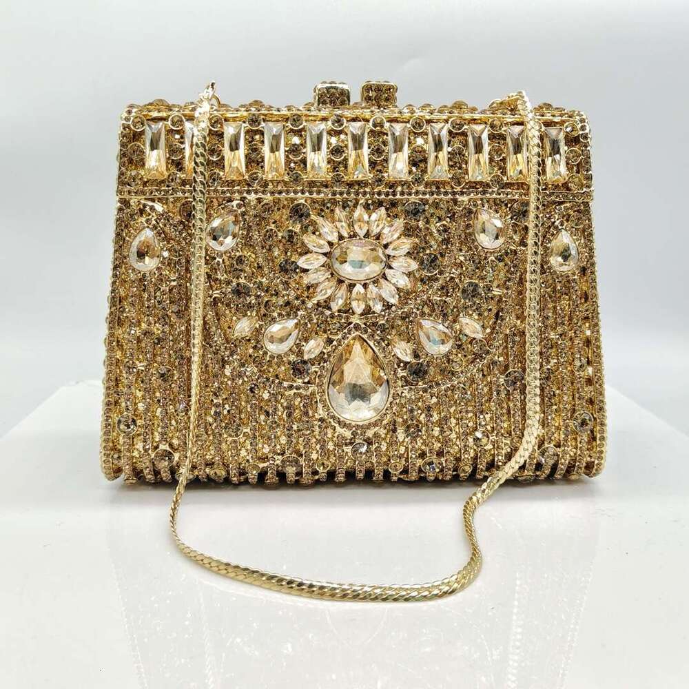 Women's Bags Handbag Metal Box Crystal Shiny Rhies Evening Women Dias Handbag Lady Wedding Party Purses Gold Shoulder Bag