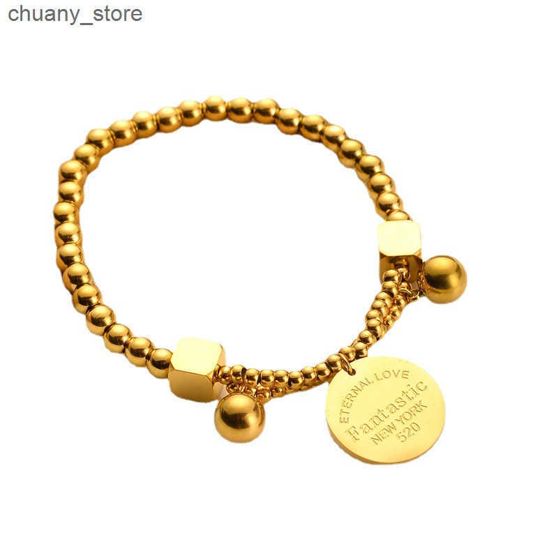 Chain 2024 Cool Style Simple Disc Letter Titanium Steel Bracelet High end Trendy Personality Bounce Di Womens Bracelet Jewelry L240910