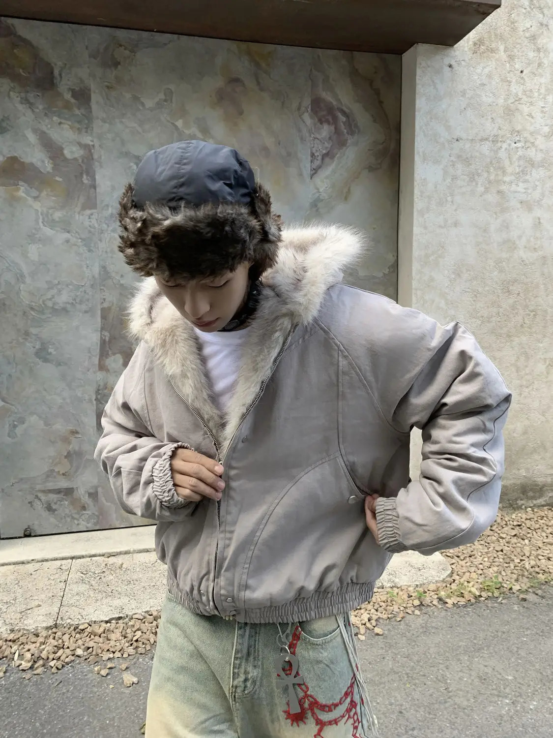 Hoodies Y2k oversized top mens winter clothing streetwear hip-hop fox fur thick Korean zipper hoodie punk Hombre Kpop Coats mens 241218