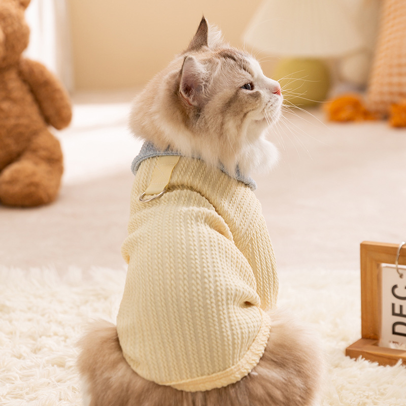 Autumn and winter cat clothes color blocked base shirt, spring and autumn thin cardigan, cat pet dog clothes HS39