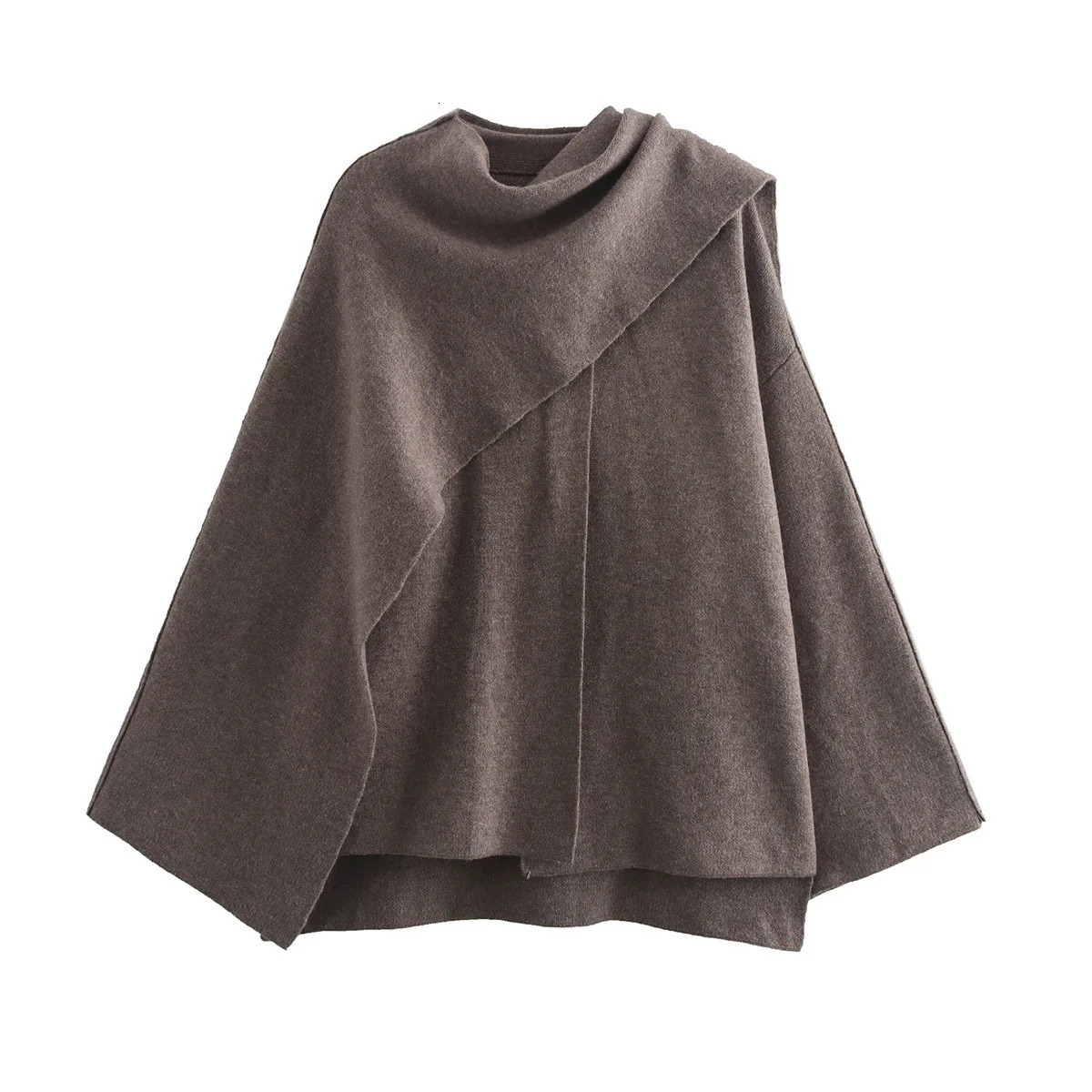 Womens Wear with Asymmetric Scarf Short Knitted Jacket 241218