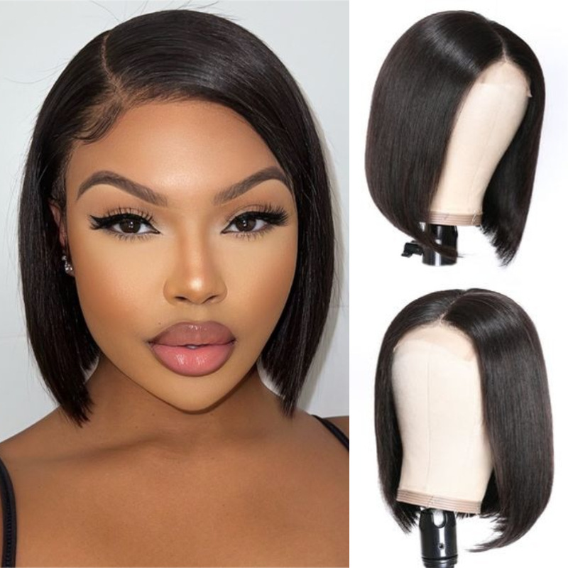 13*4 European American women's Human wig brown black with Straight Lace Front long and straight hair