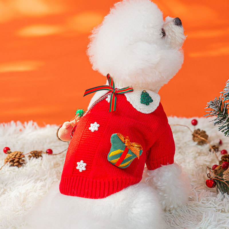 Autumn/Winter Dog Snow satchel Christmas sweater Small and medium-sized dog New Year festival knitwear pet clothing