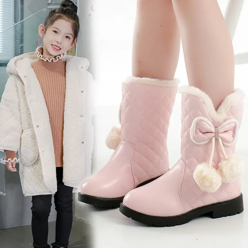 Comfort Girl Boot Winter Style Children Snow Boot Medium Large Childrens Non Slip Princess Leather shoe Fashion Midsole Boot 241219
