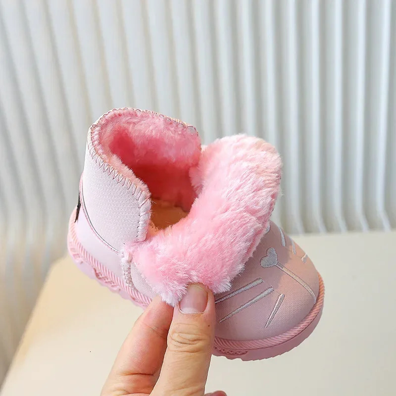 Boys Girls Short Boots with Cute Cat Children Cotton Boots for Winter Sweet Kids Warm Boots with Fur Non-slip Trendy 241219