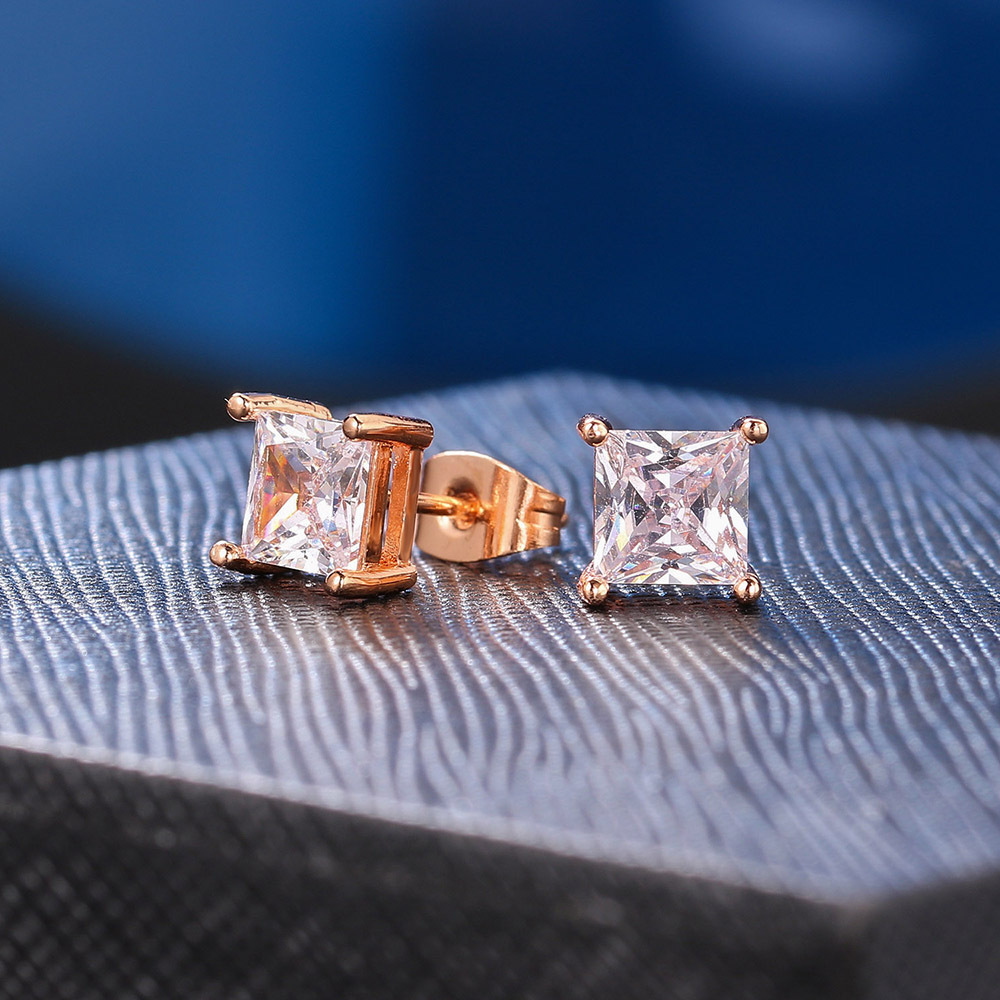 Popular Square Zircon Stud Earrings For Men Women Classic Everything Matching Ear Accessories Jewelry Wholesale aretes de mujer hip hop men earring