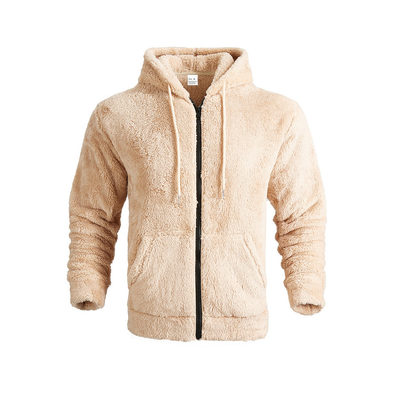 Men's Jackets Winter men's thick warm double-sided fleece jacket zipper loose cardigan casual hooded jacket