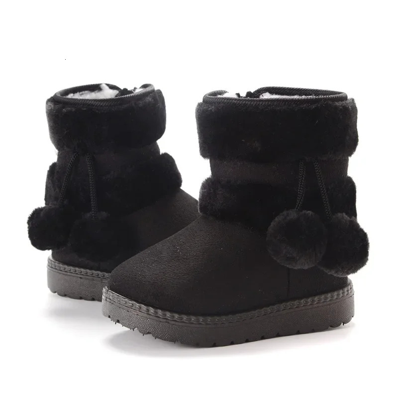 Winter Furry Shoes Girls with Cute Hairball Baby Kids High Top Snow Boots Anti-proof Warmer School Children Fur Boots E08014 241219