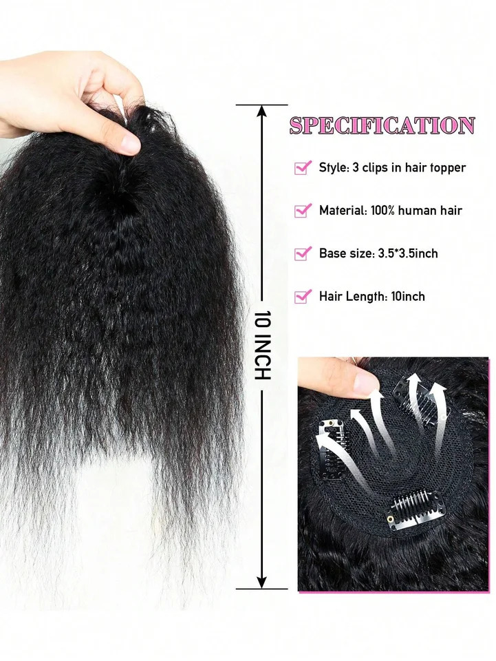 Kinky Straight 100% Human Hair Toppers Hair Pieces With Bangs Hairpieces For Thinning Hair Clip Invisible Topper Hair Extension 241219