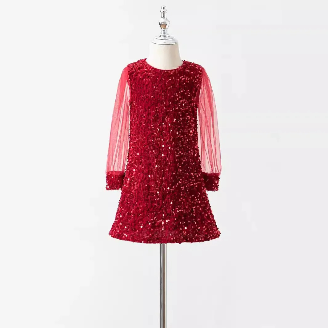 Autumn Girls Princess Dress Baby Kids Elegant Party Tutu Fluffy Sequin Mesh Skirt Children Mesh Tulle Birthday Dresses L466 241219