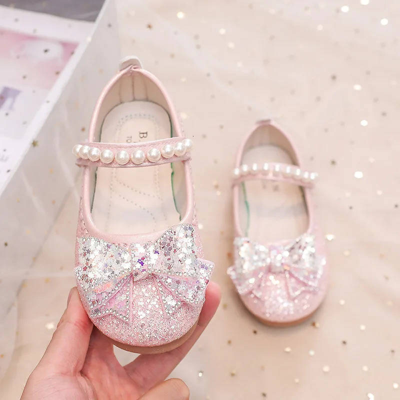 Fashion Crystal Sequins Bow Tie Kids Princess Dance Party Shoes Childrens Dresses Shoe 241219
