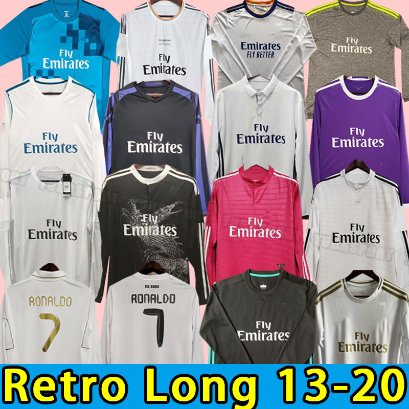 Real Retro soccer jerseys Madrids BALE BENZEMA MODRIC football shirts classic camiseta home away RAUL R.CARLOS shirt long sleeve 2013 2014 2015 2016 2017 18 19 20 13 14