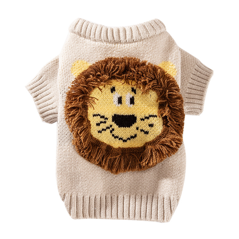 Autumn and winter cat clothes Cute cartoon lion sweater Warm knit two-legged clothes winter clothes