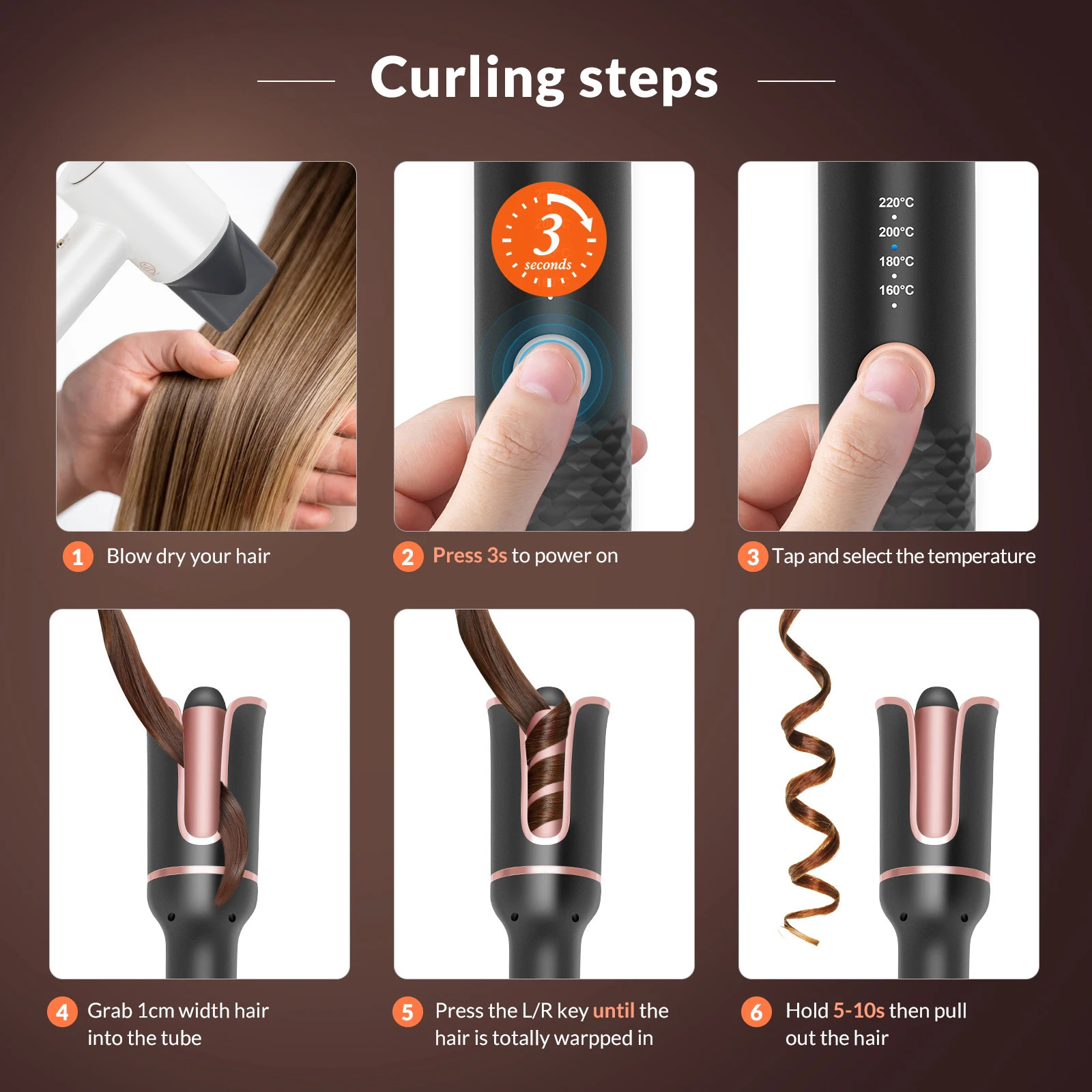 Automatic Curling Iron Hair Curler Machine Electric Automatically Curly Tongs Portable Professional Auto Rotating Wand Curl 241219