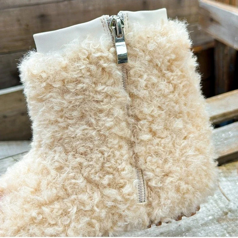 Korean Girls Snow Boots Winter Children Cotton Shoes Warm Middle Boots Plush Baby Fur Shoes for Girls botas para 241219