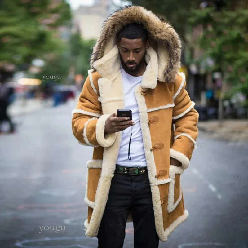 Men s Jackets Men Winter Fashion Leather Jacket Casual Clothing Lamb Fur Hooded Coats Punk Warm Coat Windproof 231202