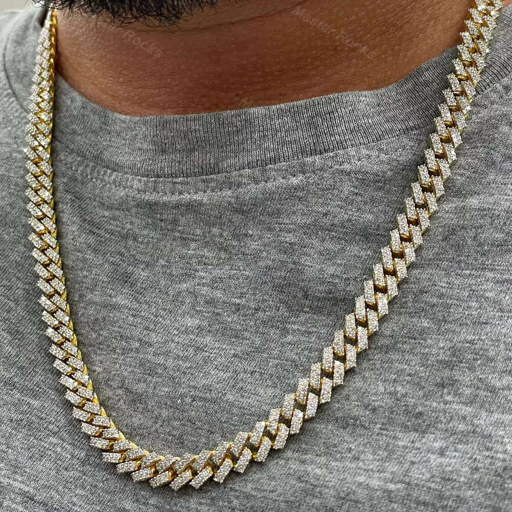 10Mm 22Inches Mens Hip Hop Chains Vvs Moissanite Dia Prong Set Cuban K Chain