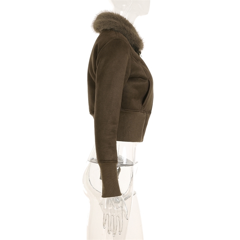 SUCHCUTE Brown Suede Trench Coat Vintage Zipper Outerwear Skinny Padded Jacket Streetwear Fashion Winter Female Warm 241218