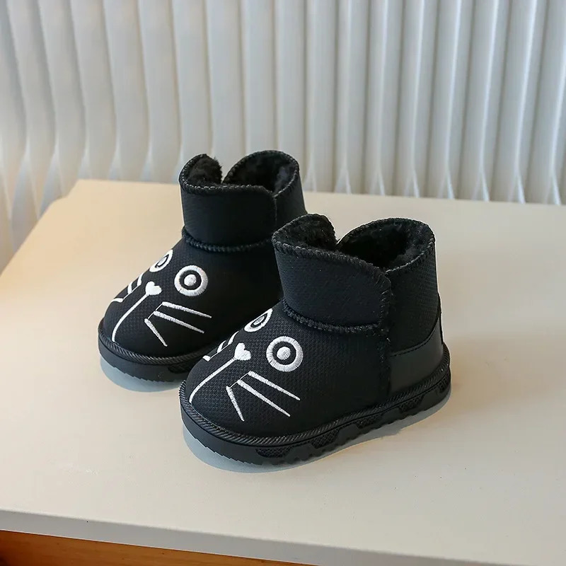 Boys Girls Short Boots with Cute Cat Children Cotton Boots for Winter Sweet Kids Warm Boots with Fur Non-slip Trendy 241219