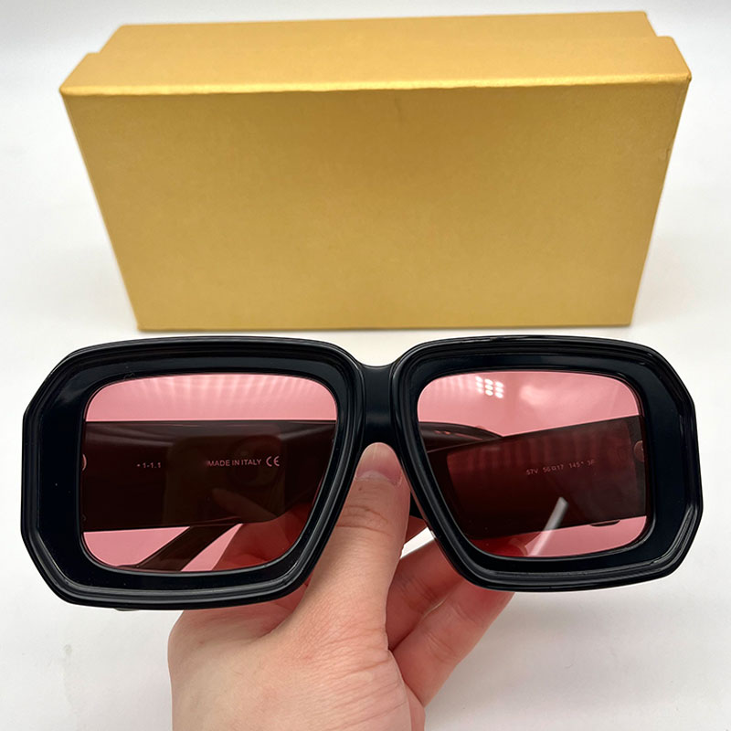 Fashion Women Paulas Ibiza divide mask Sunglasses Shiny Black acetate frame UVB % protection Pink lenses Womens thick square frame eyeglasses R250418