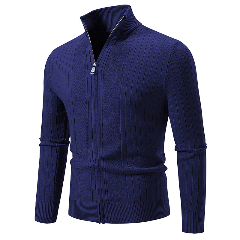 Casual Larger Fit Men's Woolen Argyle Cardigan - Stylish Stand-Up Collar Knitting for Cold Seasons