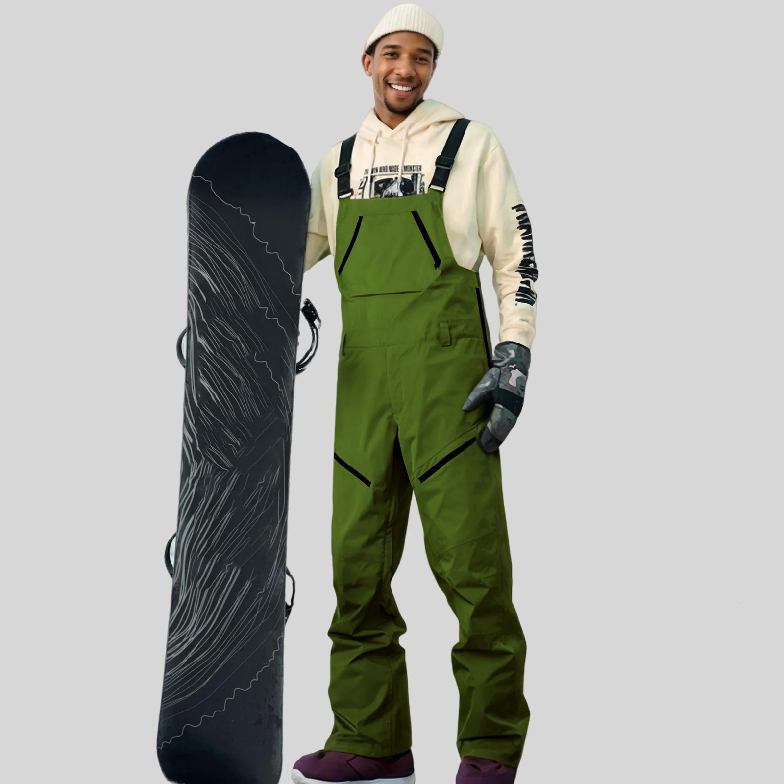 Men Loose Skiing Pants Outdoor Waterproof Windproof Snow Trousers Winter Ski Overalls Snowboard Sport Strap Pants Clothing 241219