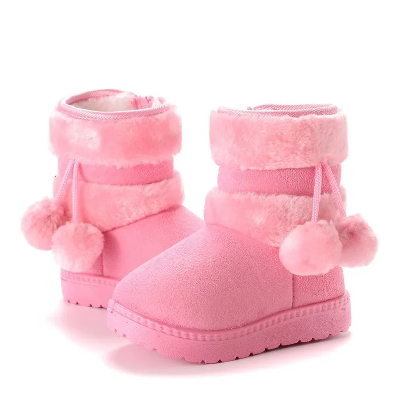 Winter Furry Shoes Girls with Cute Hairball Baby Kids High Top Snow Boots Anti-proof Warmer School Children Fur Boots E08014 241219