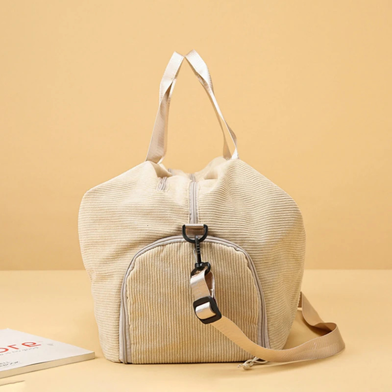 Women Sport Yoga Gym Bag Corduroy Large Capacity Separation of Wet and Dry Waterproof Fashion Fitness Training Duffel Bag XA143B 241219