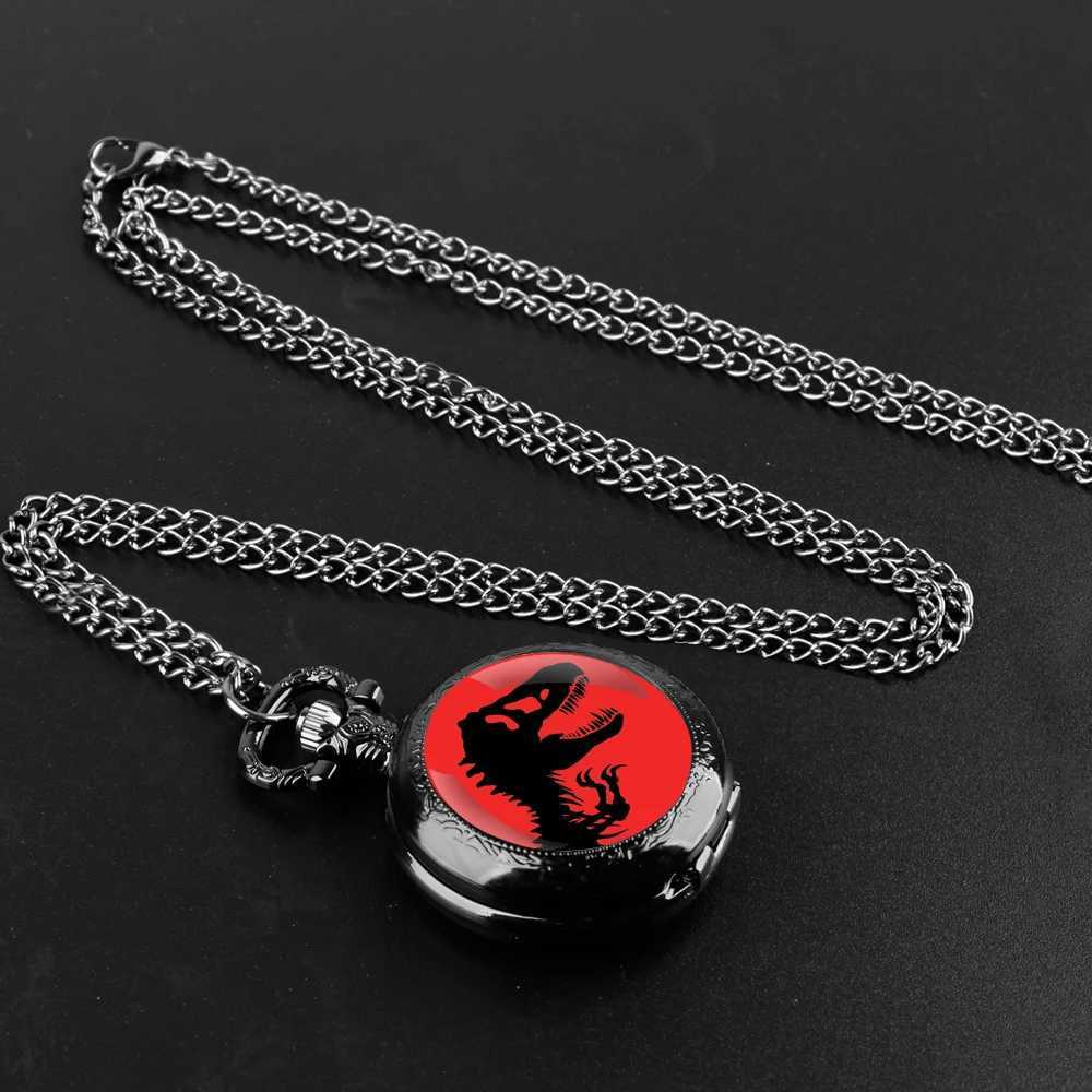 Jurassic Park Dinosaur Glass Dome Unisex Arabic Numeral Quartz Pocket Women Man Necklace Pendant Accory with Chain GiftXJ241219