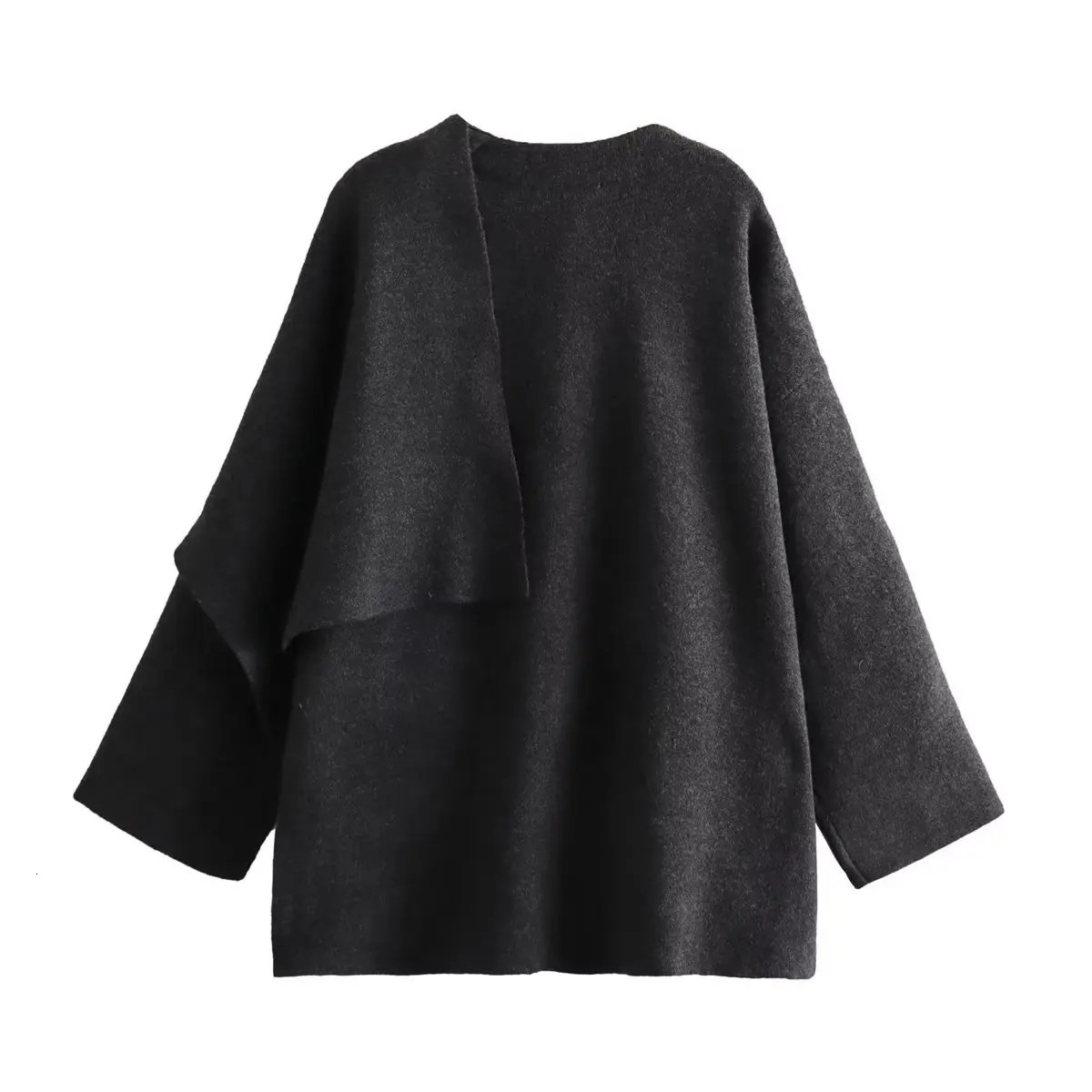Womens Wear with Asymmetric Scarf Short Knitted Jacket 241218