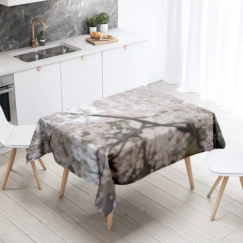 Peach Blossom Floral Tablecloth Anti-Stain Waterproof Dining Table Home Decor Rectangular Kitchen Fireplace Countertop NKB01