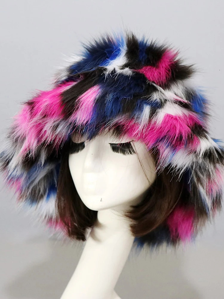 LANMREM Fur Hat Winter Warmth Hat Colorful Personalized Ear Protector Wide Brim Fisherman Hats Women Outdoor 2DB1274 241218