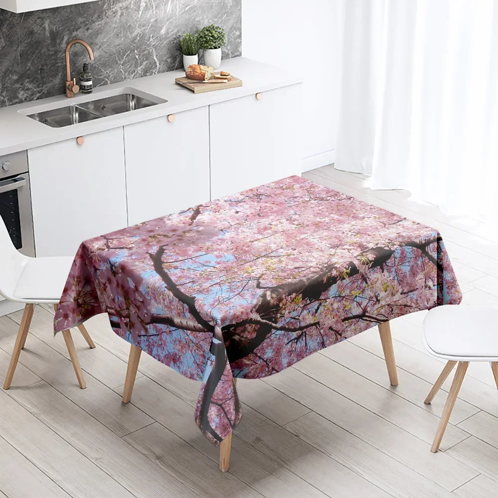 Peach Blossom Floral Tablecloth Anti-Stain Waterproof Dining Table Home Decor Rectangular Kitchen Fireplace Countertop NKB01