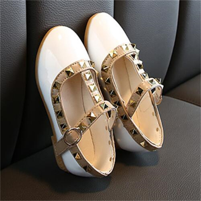 Girls shoes spring new fashion kids shoes princess rivet Square Toe Roman shoes childrens Flat shoes toddler baby patent leather dress shoe