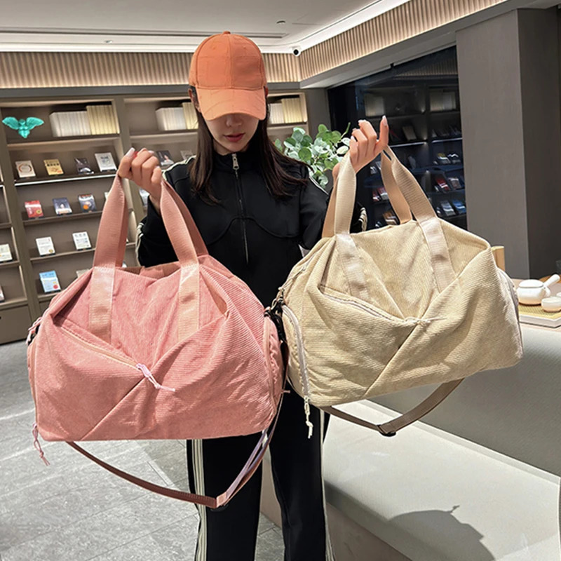 Women Sport Yoga Gym Bag Corduroy Large Capacity Separation of Wet and Dry Waterproof Fashion Fitness Training Duffel Bag XA143B 241219