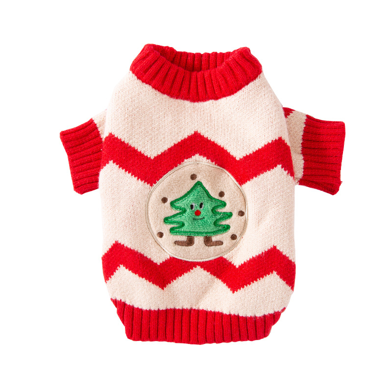Autumn and Winter Dog Clothes Christmas Wave Jacquard Knitted Sweater Thickened Warm Small Dog Pet New Year Clothes