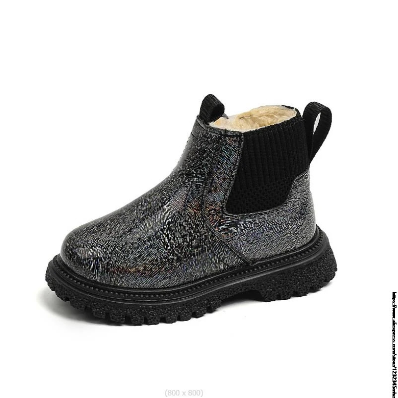 Winter Kids Boys Girls Fashion Boots British Style Velvet Warmth Non-Slip Short Boots Anti-slip Children Leather Shoes Toddler 241219