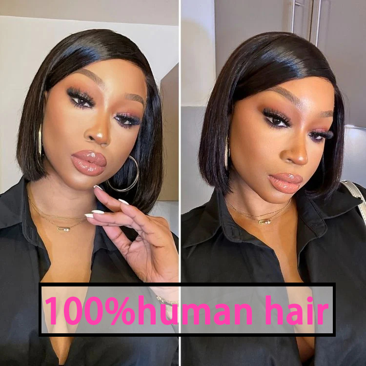 13*4 European American women's Human wig brown black with Straight Lace Front long and straight hair