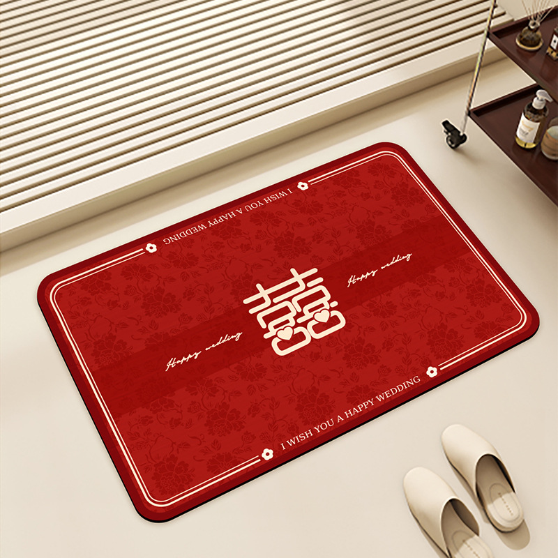Wedding Floor Mat Bathroom Absorbent Non-slip Anti-fall Door Red Festive Wedding Room Carpet Mat