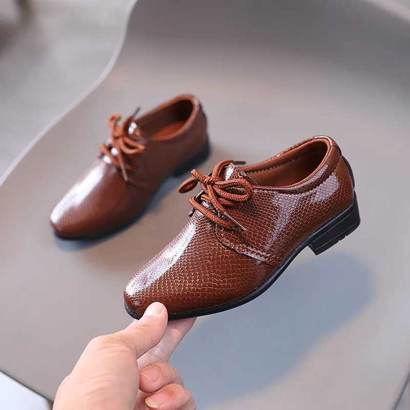 Childrens boys black leather shoes British style wedding low heel lace childrens fashion student performance shoes M241219