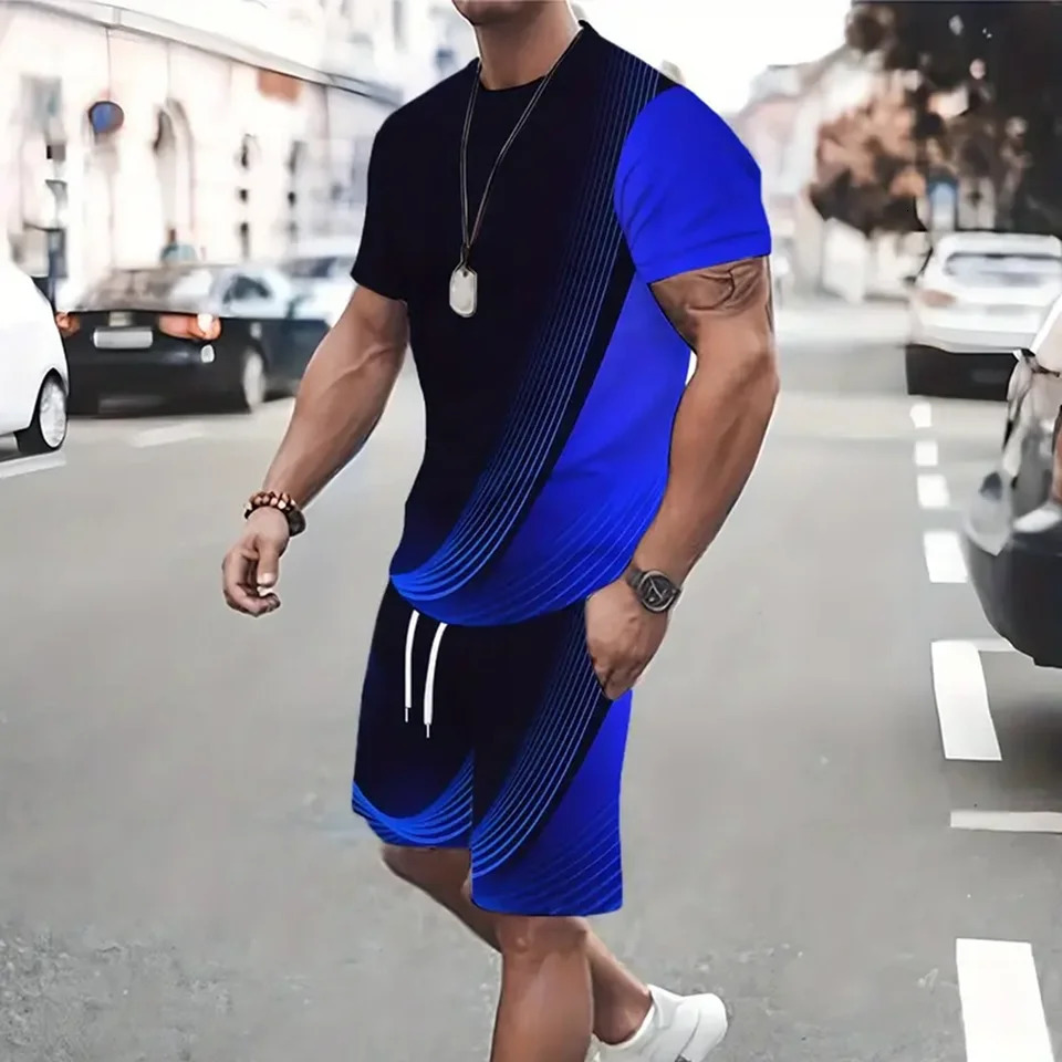 Summer Casual Round Neck ShortSleeved TShirt Fashion Shorts Suits Summer Loose Mens TwoPiece Sets Sportwear 2024 n 241218